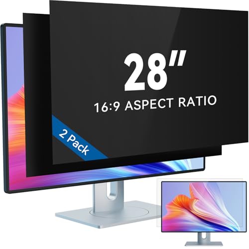 IPROKKO [2-Pack] 28 Inch Computer Privacy Screen Filter for 16:9 Widescreen Monitor, Removable 28in Anti Blue Light Glare Privacy Shield, Anti Spy Security Protector for Hp Dell Asus Acer Samsung - color: Black Monitor Screen, size: 2pcs-28inch 16:9