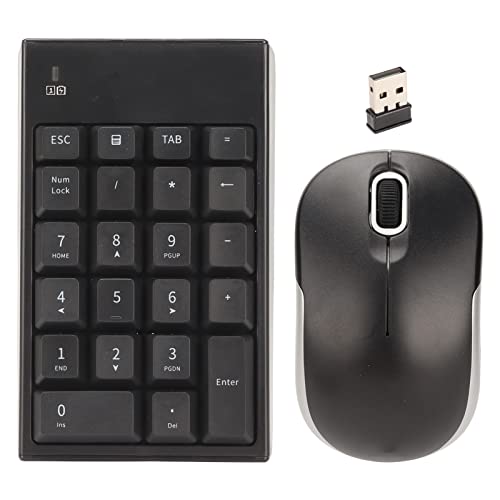 Numeric Keypad Mouse Combo, 2.4GHz Wireless Number Pad and Mouse ABS Material 22 Keys Ultra Slim USB Numeric Keypad and Mouse Combo for Laptop Desktop, PC, Pro,Notebook (Black)