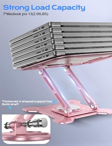 JCZT 360° Rotating Laptop Stand for Desk, Metal Foldable Laptop Riser Pink | Ergonomic Portable Adjustable Laptop Stand, Ventilated Cooling Notebook Holder for MacBook Air Pro, All 10-16'' Laptops - color: Pink