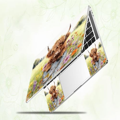 Laptop Skin Sticker Decal, Universal Reusable Vinyl Laptop Cover for 12" 13" 13.3" 14" 15" 15.4" 15.6" Notebook PC, Reusable Waterproof Scratch-Resistant with 2 Wrist Pads,Cute Highland Cow - color: Cute Highland Cow