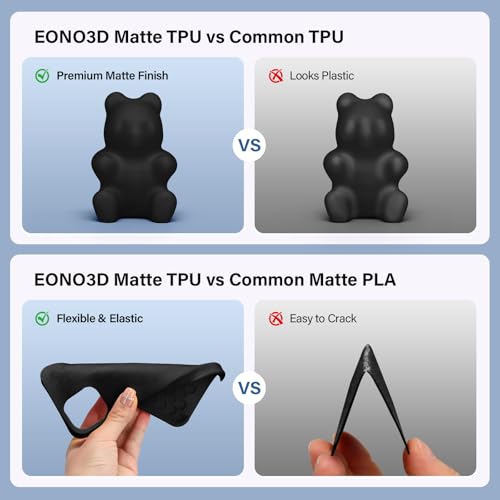 TPU Filament Matte 95A 1.75mm, 1kg - Shore 95A Flexible & Durable TPU, Matte Black，Low-Gloss Matte Finish, Minimal Layer Lines, for Phone Cases, Wearables & Functional Parts - color: Matte Black Tpu