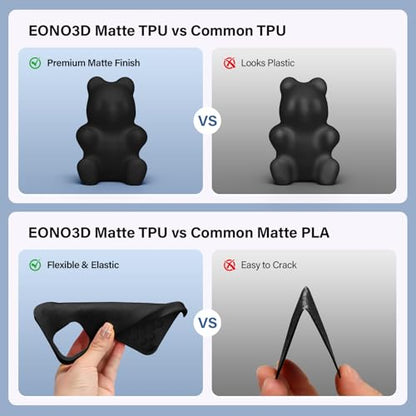 TPU Filament Matte 95A 1.75mm, 1kg - Shore 95A Flexible & Durable TPU, Matte Black，Low-Gloss Matte Finish, Minimal Layer Lines, for Phone Cases, Wearables & Functional Parts - color: Matte Black Tpu