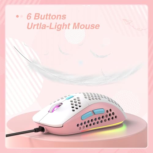 RK-T60 Wired 60% TKL Mechanical Gaming Keyboard Led Rainbow Backlight Ultra-Compact NKRO Linear Red Switch ABS Keycap RGB Honeycomb Mice Coiled Aviator Cable for Windows Laptop PS4/PC/WIN Gamer - color: Pink/Blue Switch