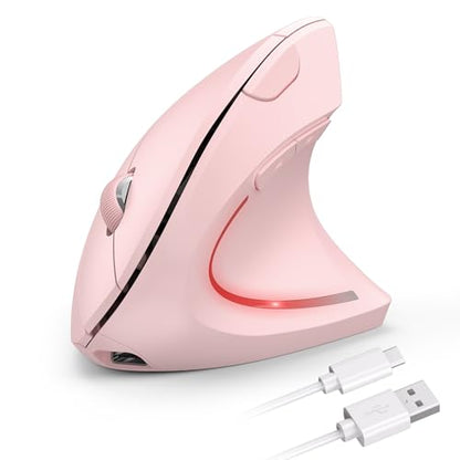 TECKNET Wireless Ergonomic Mouse, Rechargeable Wireless Vertical Mouse | Rechargeable Mouse Pink, 2.4GHz USB Receiver, Silent Click, 6 Adjustable DPI up to 4800, 6 Buttons for Laptop, PC & MacBook, - color: Pink