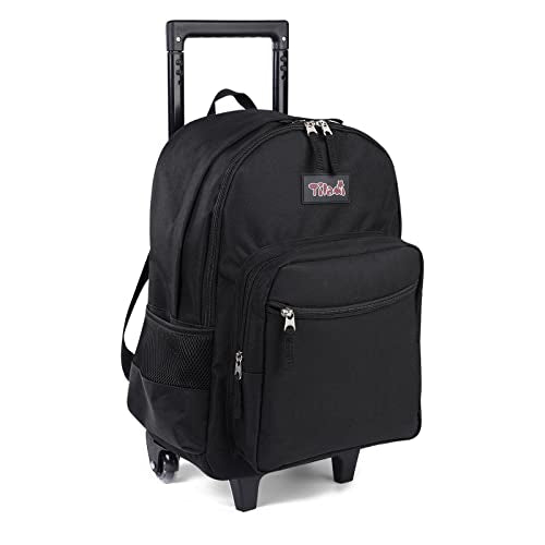 Tilami Rolling Backpack 18 inch Double Handle Wheeled Boys Girls Travel School Children Luggage Toddler Trip - color: Black