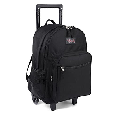 Tilami Rolling Backpack 18 inch Double Handle Wheeled Boys Girls Travel School Children Luggage Toddler Trip - color: Black
