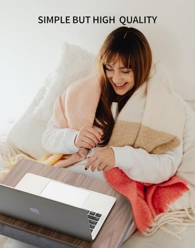 ZEAPTAC Lap Desk with Pillow Cushion, Portable Bed Desk, Fits up to 15.6 inch Laptop, Lap Stand for Bed & Couch & Carpet, Book/Tablet/Drawing Board Stand - Dark Brown Wood - color: Dark Brown Wood