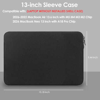 ProElife Sleeve Case for MacBook Neo & Air 13.6 Inch M5 M4, Water-Resistant | Black, Precision Fit, Soft Inner Lining Padded, Anti-Scratch, Double Zippers, Travel Carry Laptop Bag for Home Office - color: Black