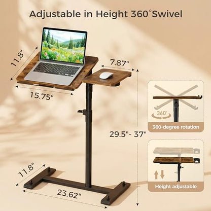 YUHFERA Rolling Table for Laptop Stand, Height and Angle Adjustable Over Bed Table with Wheels, Tilt-Top Laptop Desk for Couch with Cup Holder, Bed Table Tray for Eating (Brown) - color: Brown