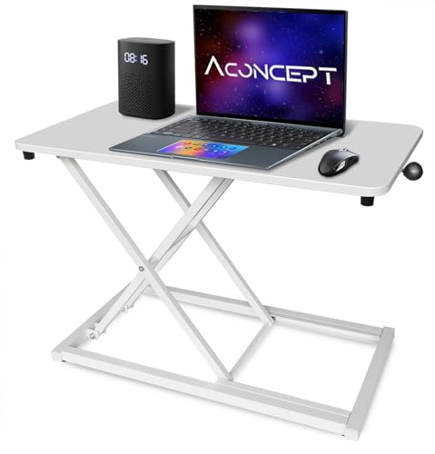 Aconcept Extra-Slim 24 x 14 inch White Lift Standing Desk Converter, Manual Adjustable Height Sit Stand up Desk Riser, Compact for Monitor or Laptop Workstation - color: White