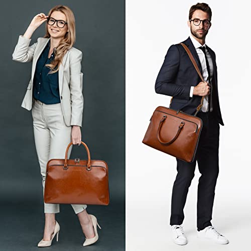 Blofinche Laptop Messenger shoulder bag: Genuine Leather work Briefcase 13.3 15.6 inch designer Satchel handbag - color: Brown, size: 15.6 inch