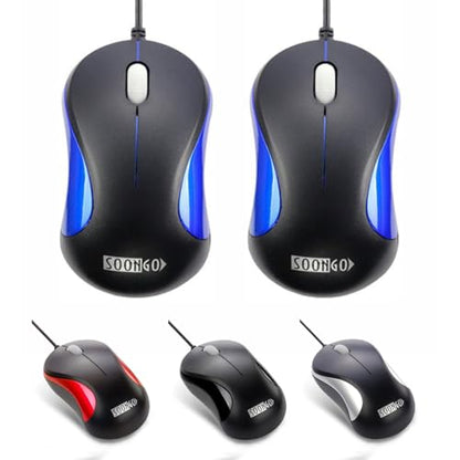 Laptop Mouse 2 Pack USB Optical Wired Mouse for Office and Home Use Compatible PCs Laptop Desktop Windows 7/8/10/11/XP Vista and Mac Blue by SOONGO - color: Bluedouble
