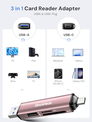 SD Card Reader, USB3.0, 3-Slot USB A/C to Micro SD Adapter,Pink | 5G Super Speed, Memory Card Reader for UHS-I SD/Micro SD/SDHC/SDXC/MMC, OTG Support, Plug&Play,Compatible with Macbook iphone - color: Pink