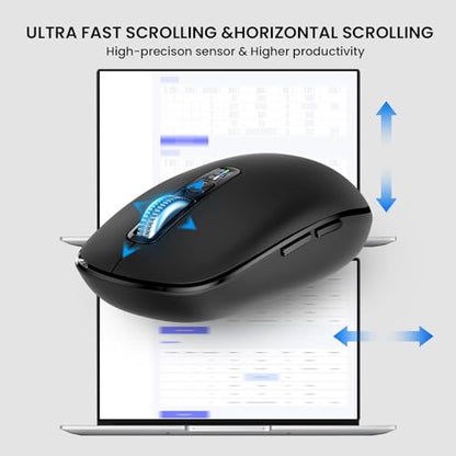 Wireless Bluetooth Mouse,USB+BT×2,Multi Device Ergo Full Size Mouses-big Hand,Metal 4-Way Super Scrolling,± 3000 DPI,10 Buttons,Plug&Play,Quiet,w/ 2 Batteries,Mice for Laptop,Computer,Tablet,Mac,iPad - color: Black-Bigger