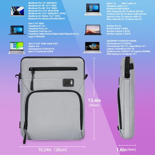 13-14 Inch Laptop Sleeve, Compatible with MacBook Pro 14 (M4–M1), MacBook Air 13/15 (M3/M2), Surface Laptop 4/5, iPad Pro 12.9 (6th–3rd Gen), & More – Waterproof Case with Handle - color: Grey, size: 13-14 inch