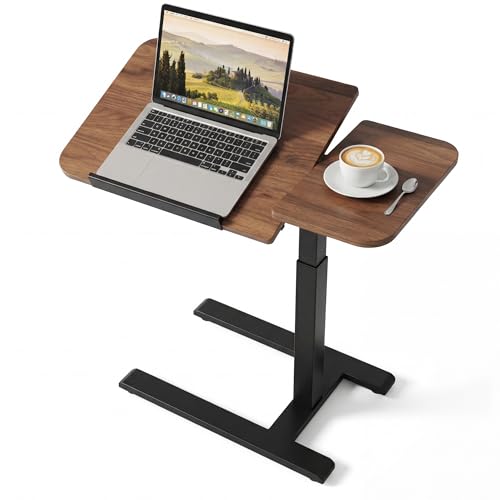 Overbed Table with Wheels, Height Adjustable Hospital Bed Table, Dual-Tiltable Rolling Laptop Desk for Bed, Hidden Casters H-Base Portable Side Table for Couch, Hospital & Home Office - color: Brown