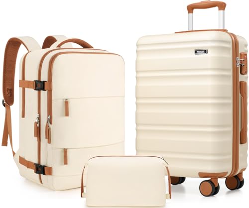 3 Piece Luggage Set, 20 Inch Carry On Luggage 22x14x9 Airline Approved, Hardside Suitcases with Wheels, Suitcase Set with YKK Zipper&TSA Lock, Travel Set - color: Off White, size: 3 piece set (20inch)