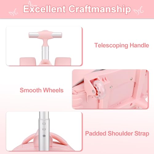 DIGOBAY Rolling Backpack for Girls, Roller Bag with Lunch Box Pencil case | Kawaii Girls Roller Backpack With Wheels School Bookbag With Cute Pins for Elementary Middle School, Pink - color: Pink