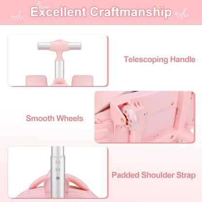 DIGOBAY Rolling Backpack for Girls, Roller Bag with Lunch Box Pencil case | Kawaii Girls Roller Backpack With Wheels School Bookbag With Cute Pins for Elementary Middle School, Pink - color: Pink