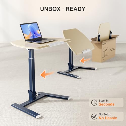 ROMOON Foldable Standing Desk, No-Assembly Height Adjustable Portable Desk | Rolling Laptop Cart with Wheels and Tilt Top, Mobile Workstation for Classroom, Home Office, Small Spaces, Sofa, Oat Yellow - color: Oat Yellow