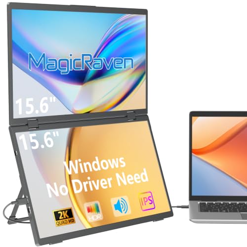 MAGICRAVEN 16" 2K QHD Triple Portable Dual Monitor & Laptop Screen Extender | 2K QHD IPS, Plug & Play No Driver,USB-C/HDMI,100% sRGB,Triple Screen, Foldable,Mac/Windows Compatible,Travel & Office - size: 16.0"