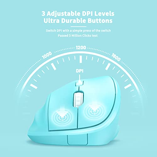 Ergonomic Wireless Mouse with USB Receiver for PC Computer, Laptop and Desktop, Ergo Mouse Vertical with Silent Clicks Long Battery Life, Up to 1600 DPI & 1 AA Battery Powered, Blue - color: Blue, size: USB Wireless