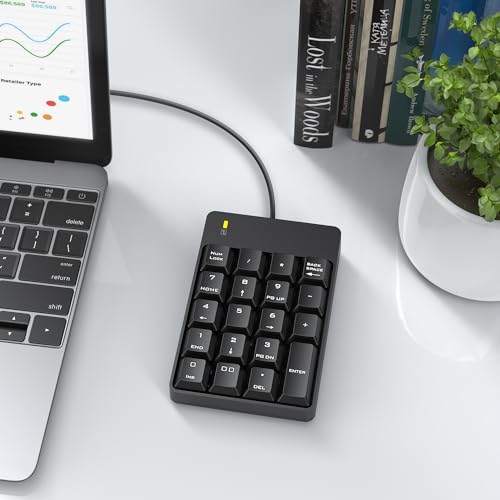 TechGarden Wired Number Pad, USB Numeric Keypad 19 Key Number Keypad Keyboard for Laptop PC Computer Notebook, Big Print Letters - Black