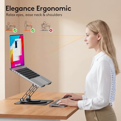 TECKNET Laptop Stand for Desk - 360° Rotating Base, Ergonomic Foldable Computer Stand for Laptop Riser, Height Adjustable, Compatible with MacBook Pro, Dell XPS, HP, and All Laptops 10-17" (Black) - color: Black