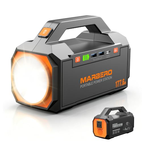 MARBERO Portable Power Station 177.6Wh Power Bank 150W Max Outdoor Camping Battery with LED Flashlight Fast Charger for Outdoor Adventure Hunting CPAP Home Backup Business Trips Emergencies - color: Orange