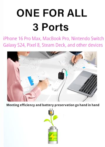 USB C Charger 65W, 3 Ports GaN Fast Charger Block, Compact Foldable Wall Charger with USB-C Cable for iPhone 16 Pro Max, iPad, MacBook Pro/Air,Galaxy S24,Dell XPS 13,Pixel 8 and More (White) - color: White