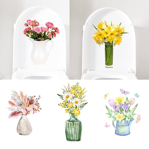 5Sheets Green Plant Leaves Flowers Toilet Stickers Self-Adhesive Toilet Lid Stickers Bathroom Wall Sticker Toilet Cover Decor Decal,Toilet Cover Decorative Sticker - color: Style-h