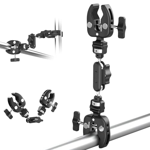 NEEWER Double Super Clamp Camera Mount with Magic Arm, NATO Interface, Cold Shoes, 1/4" Locating Holes for ARRI, Desk Studio Photography Light Stand Pole Cross Bar Umbrella Holder Clamp Mount, UA060 - style: UA060