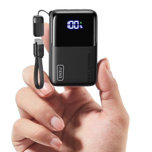 INIU Portable Charger, Ultra Mini 10000mAh 45W Fast Charging Power Bank | Flight-Safe, USB-C Cable, Travel Essential, 45W Battery Phone Pack for iPhone 17 16 Samsung S26 Google iPad etc - color: Black