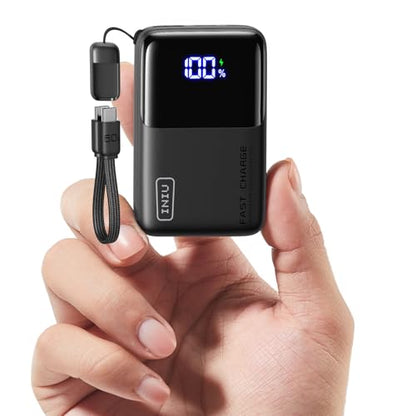 INIU Portable Charger, Ultra Mini 10000mAh 45W Fast Charging Power Bank | Flight-Safe, USB-C Cable, Travel Essential, 45W Battery Phone Pack for iPhone 17 16 Samsung S26 Google iPad etc - color: Black