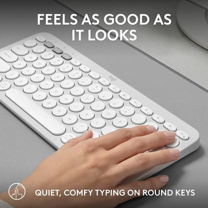 Logitech Pebble Keys 2 K380s Keyboard, Bluetooth, Wireless - Tonal White | Multi-device connectivity, customizable shortcuts, slim and portable, easy-switch for macOS, iPadOS, Android, Chrome OS - color: White