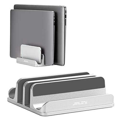 JARLINK 4-in-1 Adjustable Vertical Laptop Stand, Aluminum Holder, Silver | Space-Saving Aluminum Laptop Holder, Compatible with All MacBook, Surface, Chromebook, Phone, and Gaming Laptops. - color: Silver