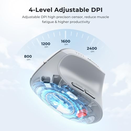 MEETION Ergonomic Vertical Mouse, Wireless Bluetooth Mouse - White | Rechargeable mouse with dual Bluetooth 5.2 and USB, 4 DPI levels (800–2400), compatible with Windows, Mac, PC and iPad - color: Right Gray