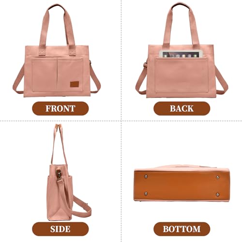 Canvas Laptop Tote Bag for Women | 15.6" Laptop Compartment - color: Pink