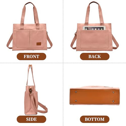 Canvas Laptop Tote Bag for Women | 15.6" Laptop Compartment - color: Pink