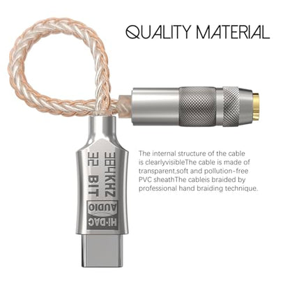 Hi-Res Lossless USB C to 3.5mm Audio Adapter Soundcard, 32bit/384Khz Audio Decoding Transceiver, Supports Wire Control, Microphone, Cellphone Headphone DAC for MacBook, Surface, Sony, and More