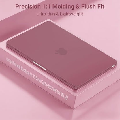MOSISO Compatible with MacBook Air 13 inch Case M5 2026 M4 M3 M2 2025-2022 | A3449 A3240 A3113 A2681, Hard Shell&Keyboard Cover&Screen Film&Pouch for MacBook Air 13.6 inch Case, Dusty Rose - color: Dusty Rose