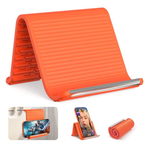 2026 Airplane Phone Holder, Flexible Silicone Portable Phone Stand | Foldable for Desk Bed Office, Travel Essentials Hands Free Mount for iPhone Tablet Laptop,Anti-Slip & Scratch-Resistant - color: Orange