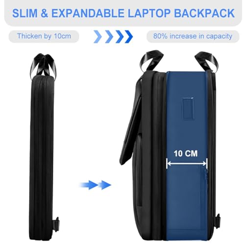 Slim & Expandable Laptop Backpack 15.6 16 17 inch Travel Business Backpack Water-Resistant Daypack for Men and Women，Black - color: Black