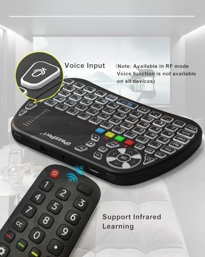 iPazzPort Bluetooth Mini Keyboard with Touchpad, 2.4G Keyboard and Mouse | IR Learning Support • Cyclic RGB Backlit • Rechargeable • PC, Smart TV, Laptop, Android TV Box • Type-C