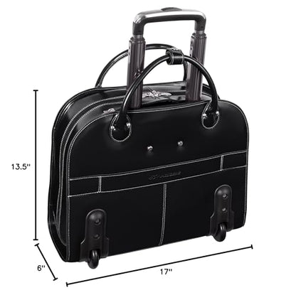 McKlein EDGEBROOK, Top Grain Cowhide Leather, 15" Leather Vertical Wheeled Ladies' Laptop/ Computer & Tablet Business Briefcase Bag/ Women's Rolling Overnight Travel Bag, Removable trolley case