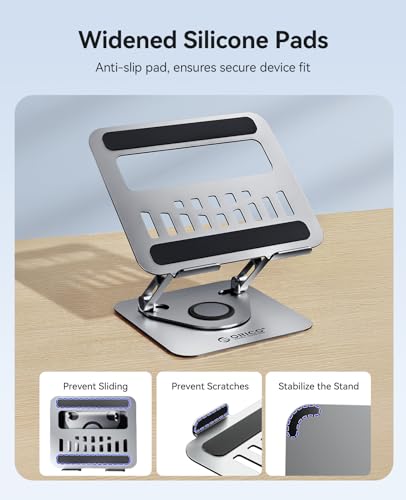 ORICO Adjustable Laptop Stand for Desk, 360° Rotating Base, Foldable Aluminum Alloy Computer Stand with Ventilated Design, Compatible with MacBook Neo/Air/Pro, Dell, XPS, HP up to 17'' - ST12, Gray - color: Gray