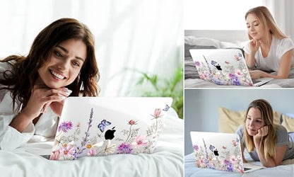 DONGKE Compatible with MacBook Air 13 inch Case 2021 2020 2019 2018 Release A2337 M1 A2179 A1932 with Retina Display & Touch ID, Plastic Hard Shell & Keyboard Cover - Butterfly Florals - color: Butterfly Florals
