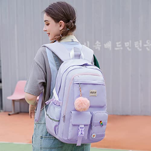abshoo School Backpack for Girls Bookbag with Lunch Bag Teen Girls School Bag Travel Daypack (Purple) - color: Purple