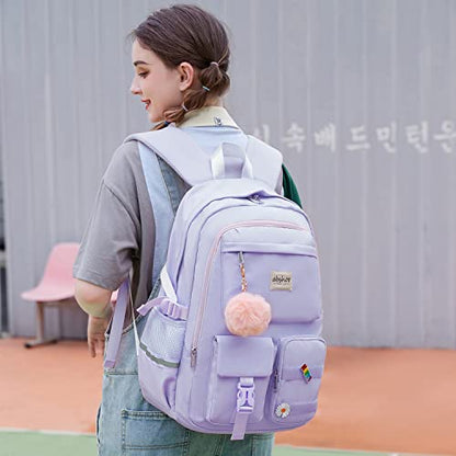 abshoo School Backpack for Girls Bookbag with Lunch Bag Teen Girls School Bag Travel Daypack (Purple) - color: Purple