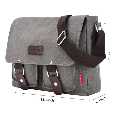 Messenger Bag for men Laptop Bag UnisexRetro Canvas Bag14-15.6 inches Casual single shoulder bag For Work College Travel - color: S-grey